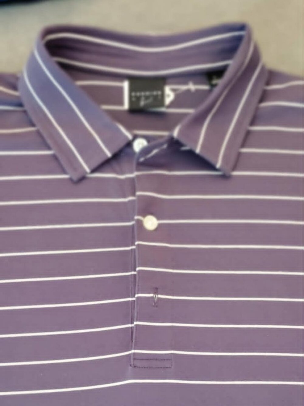 Dunning Golf Purple & White striped Men's Large Polo